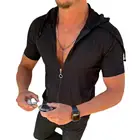 Футболка мужская летняя с капюшоном, мягкая дышащая рубашка с коротким рукавом, на завязках, на молнии, с принтом в клетку, уличная одежда, повседневная одежда