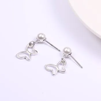 

Korean Version 2021 New 925 Silver Stud Butterfly Pearl Simple Lady 925 Silver Electroplating White Gold Earrings FSE023RVUG