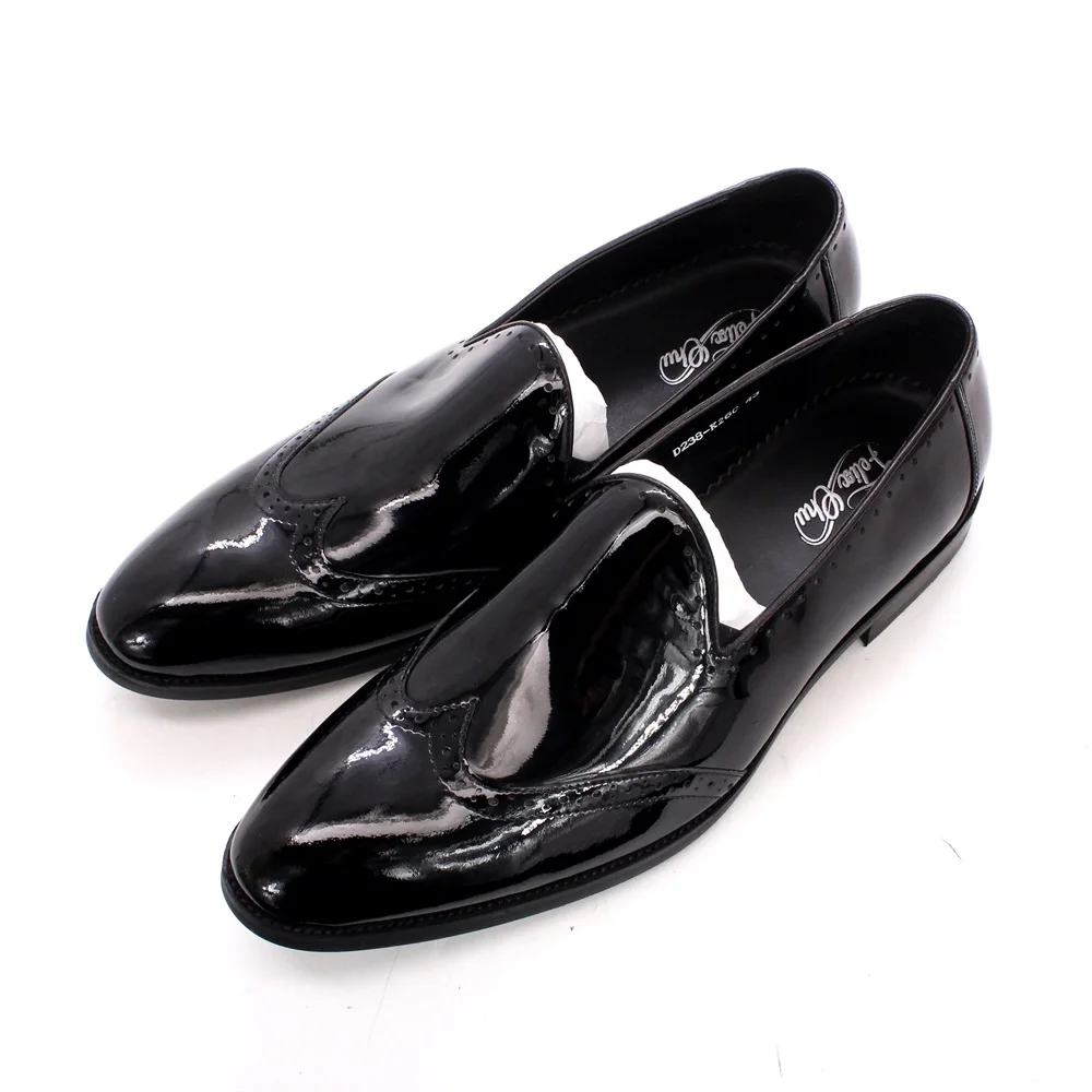 

Black Green Men's Loafers Shoes Genuine Cow Patent Leather High Quality Pointed Toe Slip on Business Dress Loafer Shoes for Men
