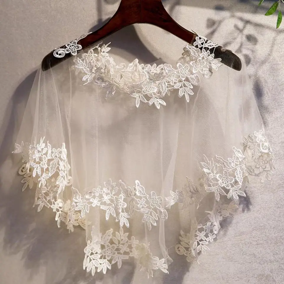 

Аппликация из белого кружева солнцезащитный крем Болеро свадебное болеро для женщин Свадебные куртка Элегантные вечерние платье с накидкой пляжный топ шалей