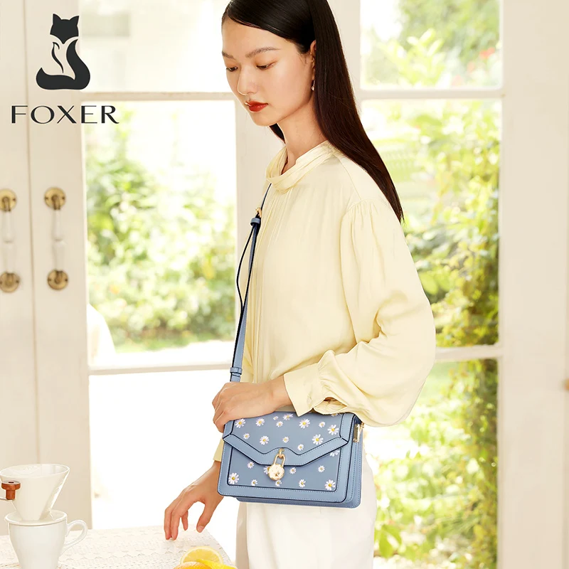 Сумка FOXER женская с цветами саквояж кросс боди из воловьей кожи Модный маленький
