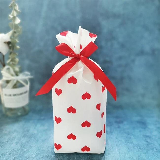 Red Hearts 10 шт золотые подарочные пакеты для рождественской елки, бисквит, пластиковые сумки для торта, рождественские вечерние сумки для украшения дома, сумки regalo navidad - Цвет: Red Hearts