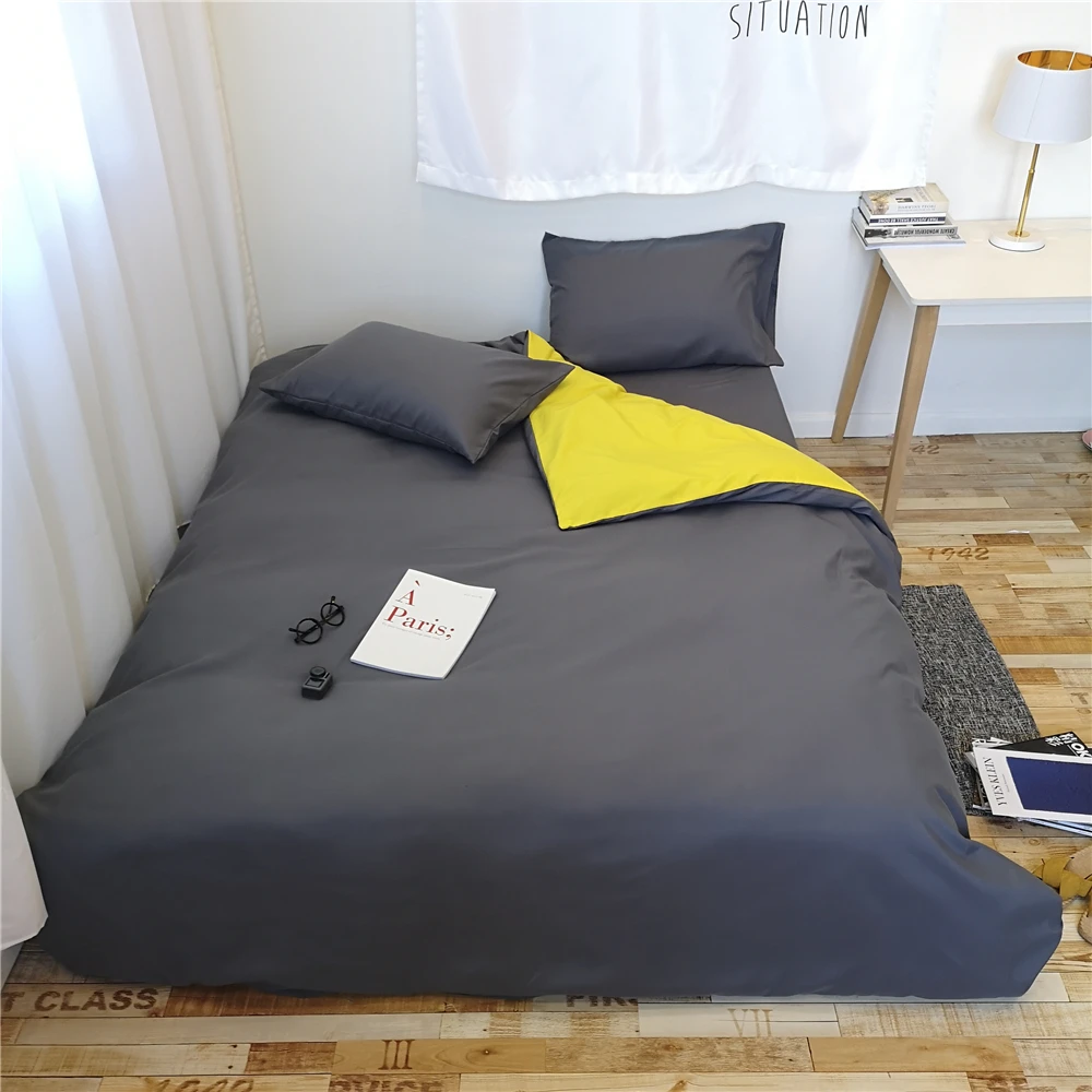 

Customizable Gray and yellow double duvet cover sets three-piece set, solid color bedding sets and home textiles queen king