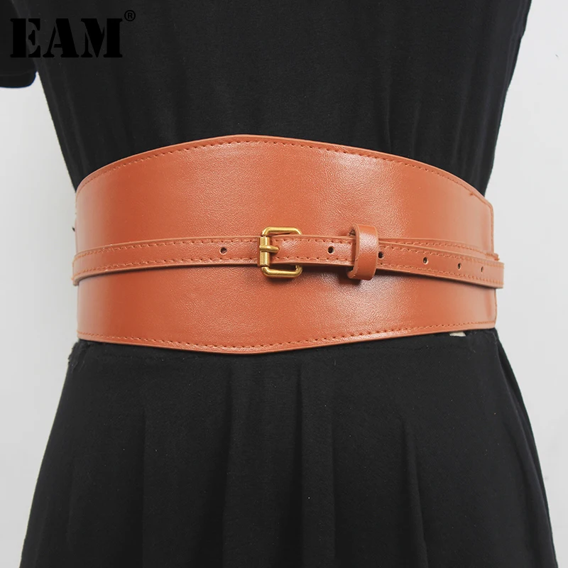 

[EAM] искусственная кожа верблюжьего цвета необычный эластичный широкий пояс для женщин Новая мода весна осень 2022 1DE5710