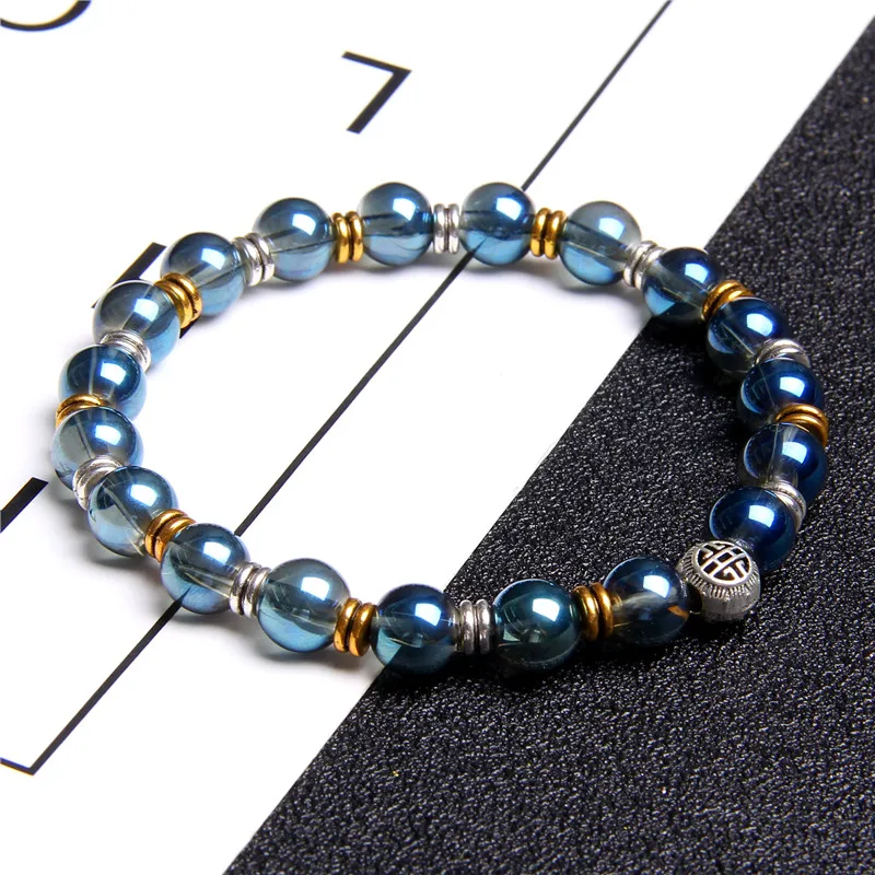 Браслет с бусинами из натурального камня лазурита 8 мм | Украшения и аксессуары