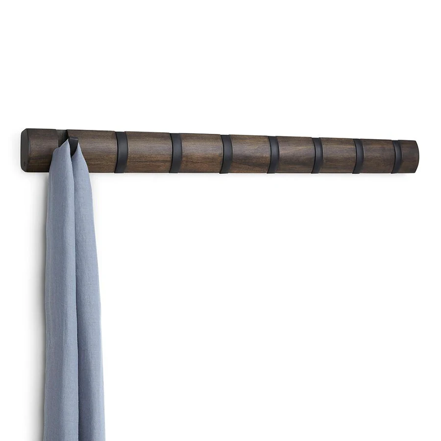 Вешалка настенная горизонтальная FLIP 8 крючков черная-орех |