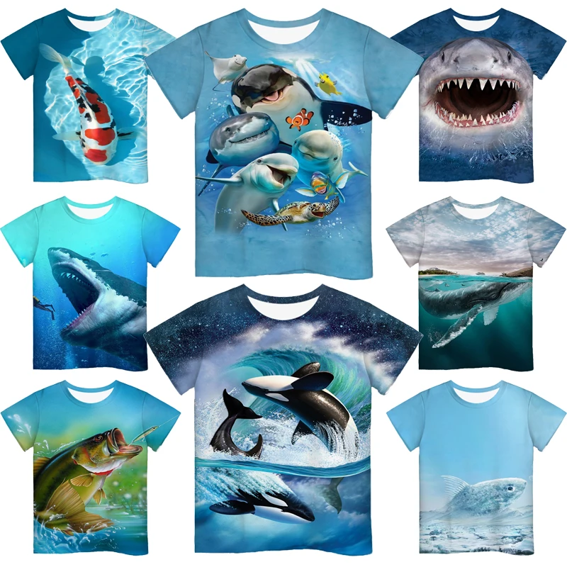 

Kids 3D Big Sea Fish T Shirt Children Animals Print T-shirt Boys Girls Toddler Short Sleeve Tshirt Teens Streetwear Summer Tees