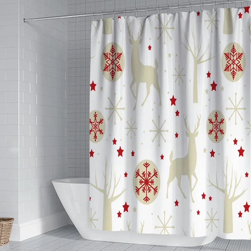

Shower Curtain Christmas Shower Curtains with C-ring Polyester Shower Curtains Bathroom Set Waterproof Holiday Decoration