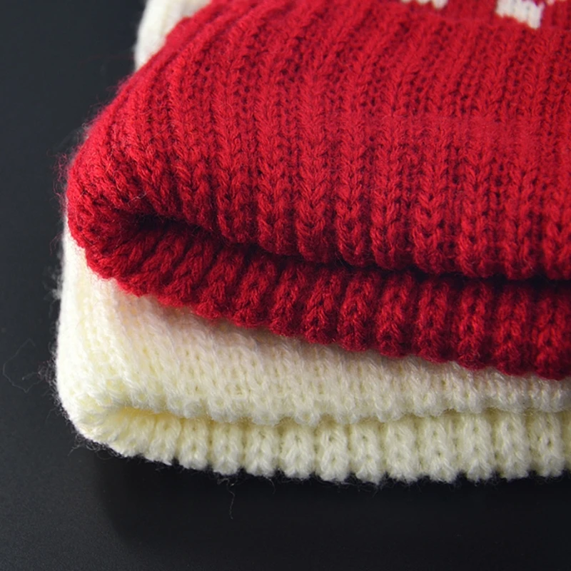 

Women Christmas Snowflake Winter Knitted Beanie Hat Cute Fluffy Pompom Stretch Cuffed Skull Cap Holiday Ski Ear Warmer
