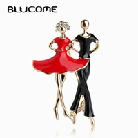 blucome red enamel social dancing women brooch gold color pins for shoulder scarf suit clips clothes decoration jewelry clip