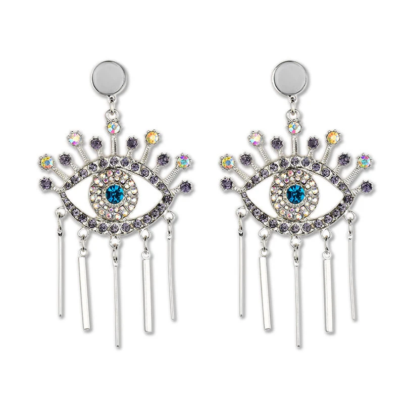 

Tassel Earrings Rhinestone Evil Eye Pendant Dangle Earrings for Women Fashion Jewelry Party Dress Statement Earrings Accessories