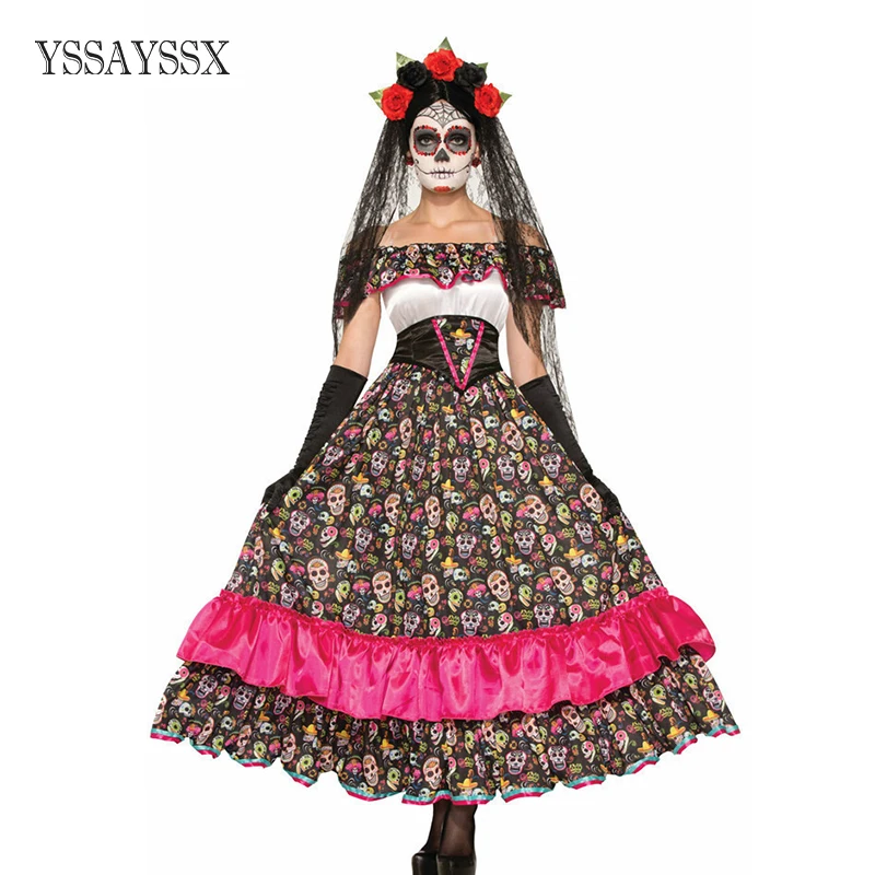 YSSAYSSX Хэллоуин Шаньтоу призрак невесты Зомби вампир одно плечо рюшами Стильный