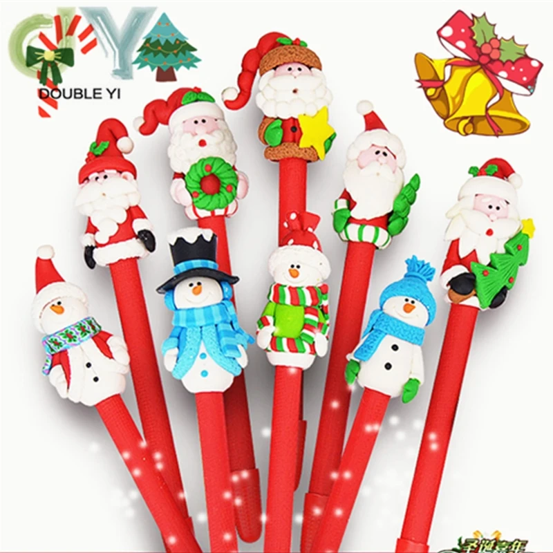 

Free shipping 5pcs/pack Cartoon cute Santa Claus snowman ballpoint pen creative soft pottery holiday gifts