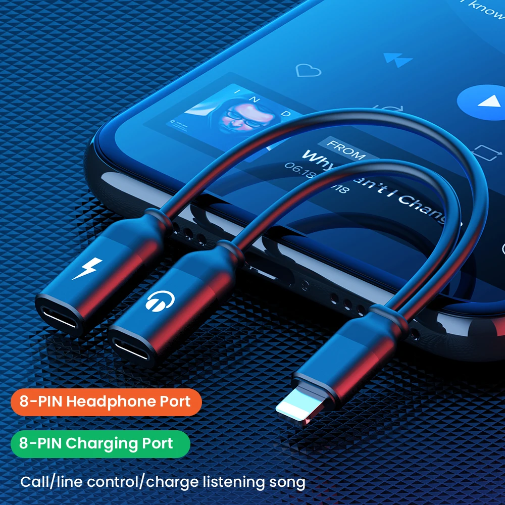 

2 In 1 Audio Adapter Charger Cable 8 Pin to 2 8 Pin Audio & Charging Converter Charger Audio Splitter For iPhone 11