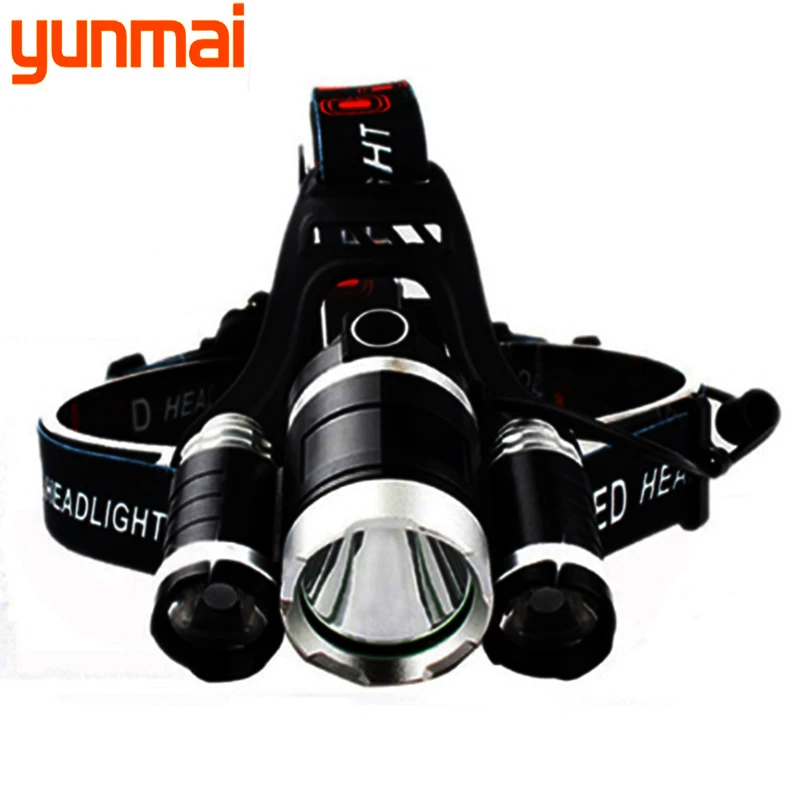 

headlight Powerful 3 led headlamp with sensor head flashlight Torch T6 fixed focus waterproof with rechargeable 18650 battery