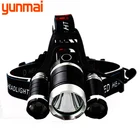 Мощный Головной фонарь с 3 светодиодами, Головной фонарь с датчиком, водонепроницаемый Головной фонарь T6 с фиксированным фокусом и перезаряжаемой батареей 18650