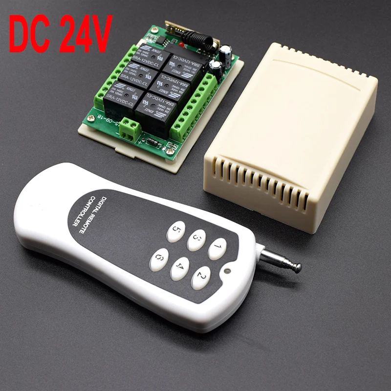 

DC 12V 24V 6CH Wireless Smart Home Remote Control Switch Receiver Relay Module Controller TX 6 Buttons 433MHz RF Transmitter