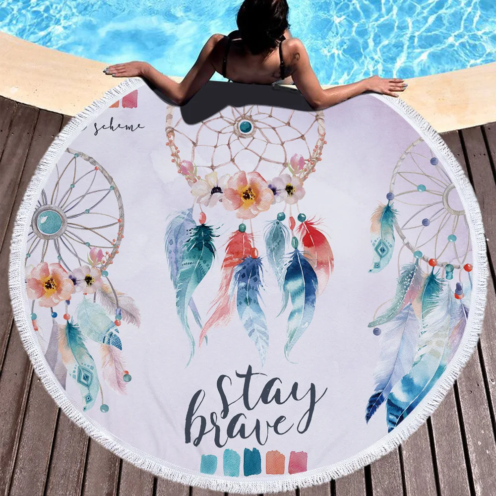 

Dream scarf superfine Fibre pure polyester beach towel round printed beach towel tassel