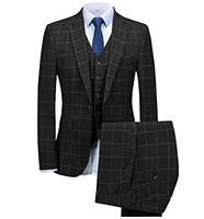 greyblack men suit slim fit 3 pieces plaid notched lapel tuxedos groomsmen wedding suits men 2022 jacketpantsvest
