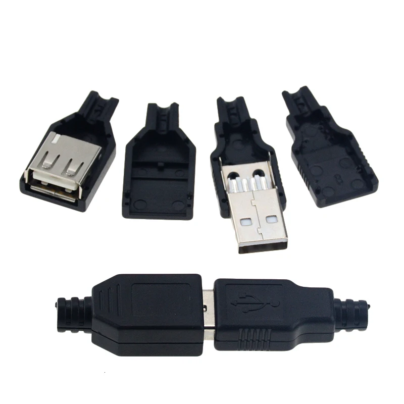 5 шт. сделай сам 3 в 1 USB 2 0 Тип A штекер 4 контакта разъем с черной пластиковой