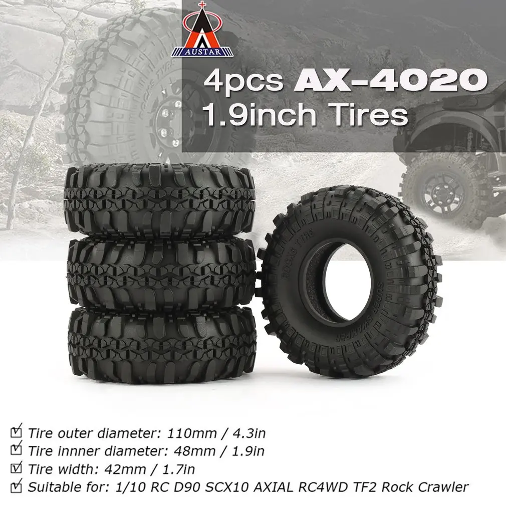 

4 Pcs AUSTAR AX-4020 1.9 Inch 110mm Rubber 1/10 Rock Crawler Tires Tyre for D90 SCX10 AXIAL RC4WD TF2 RC Car Parts HOT