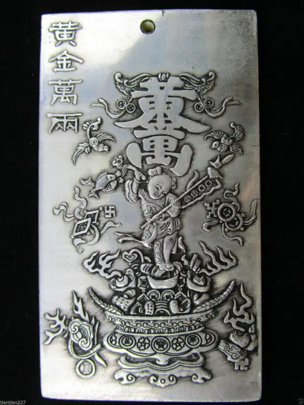 

Китайский Старый тибетский серебряный золотой wanliang Amulet Bullion скульптура тангка Netsuke A