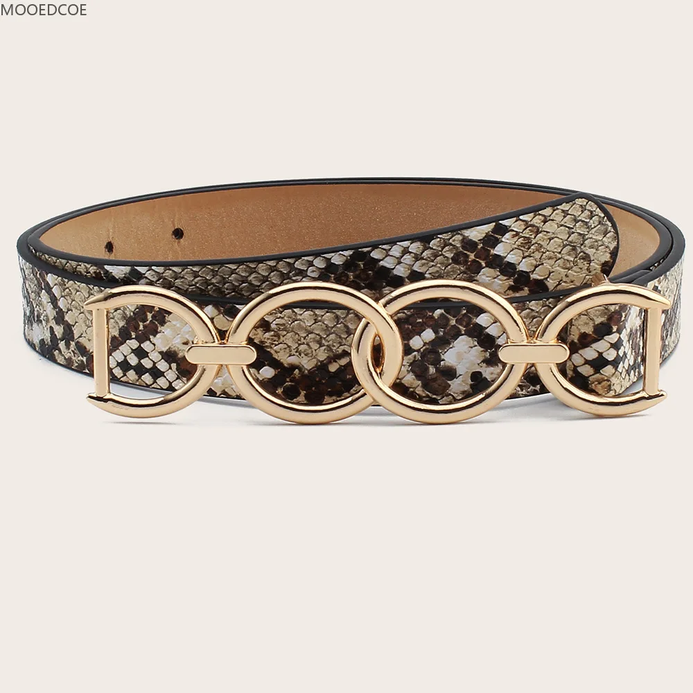 

Ladies belt, New style in European and American fashion, Snake pattern four rings, Round buckle belt, Retro combination belt