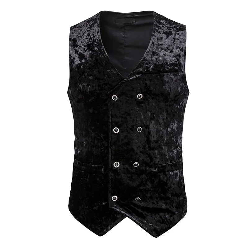 Жилет мужской бархатный двубортный с V образным вырезом и стразами|Костюмные