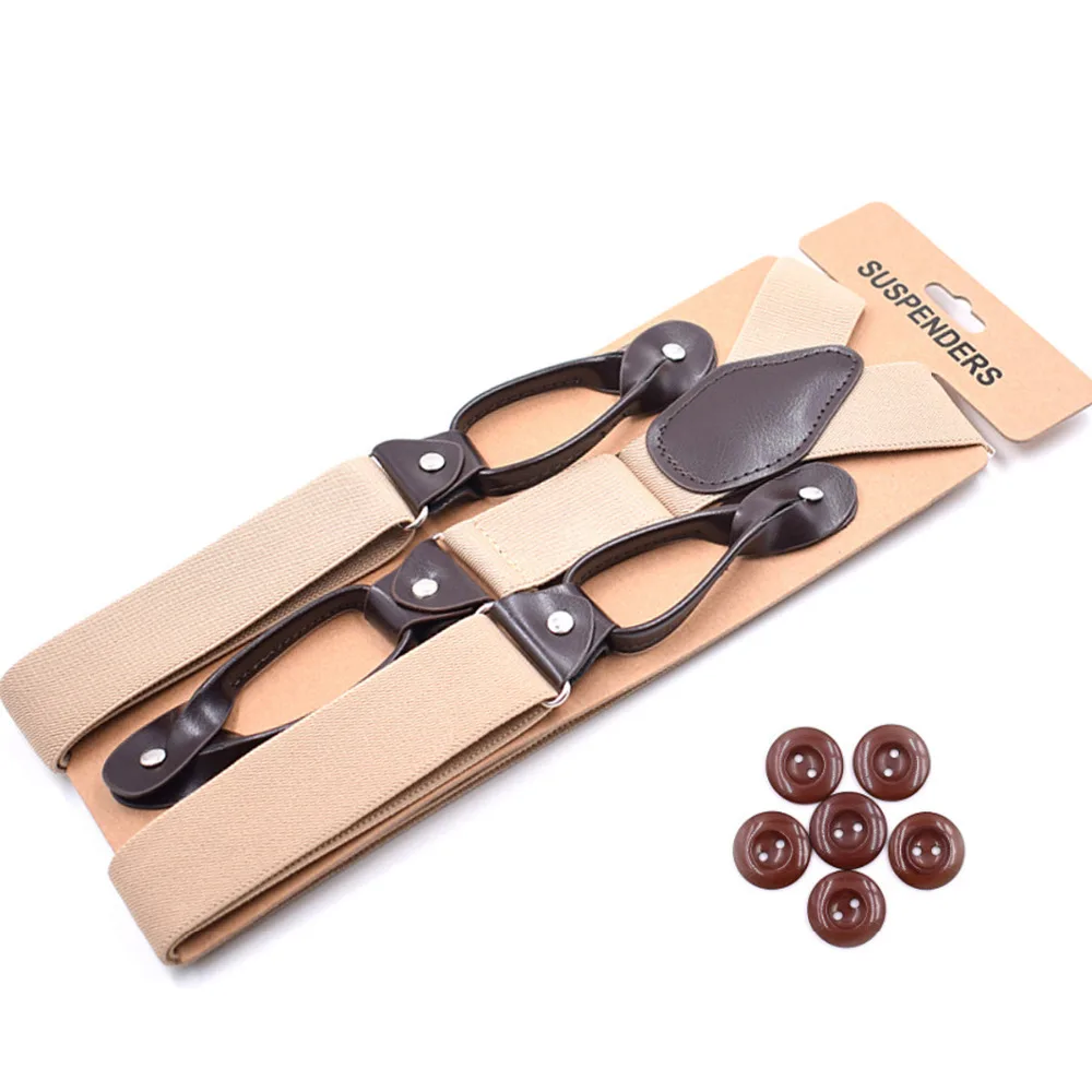 Винтажные подтяжки для мужчин кожаные подстриженные с пуговицами сзади