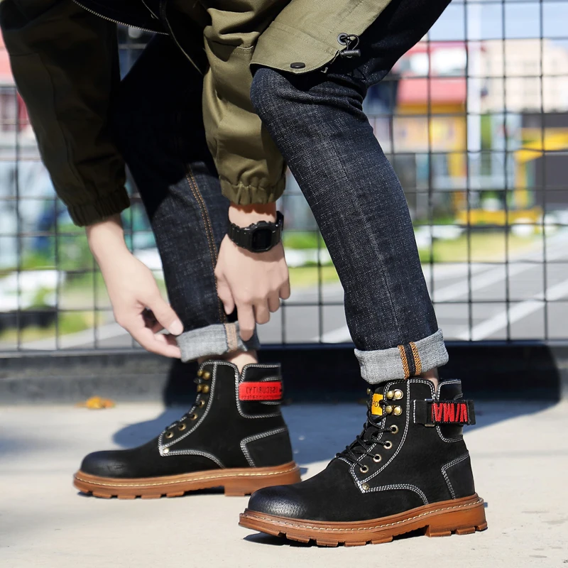 

UEXIA NEW Outdoor Sport Fashion Winter Men Snow Boots Handmade Men Ankle Walking Thick Plush Warm Male Motorcycle Shoes Non-slip