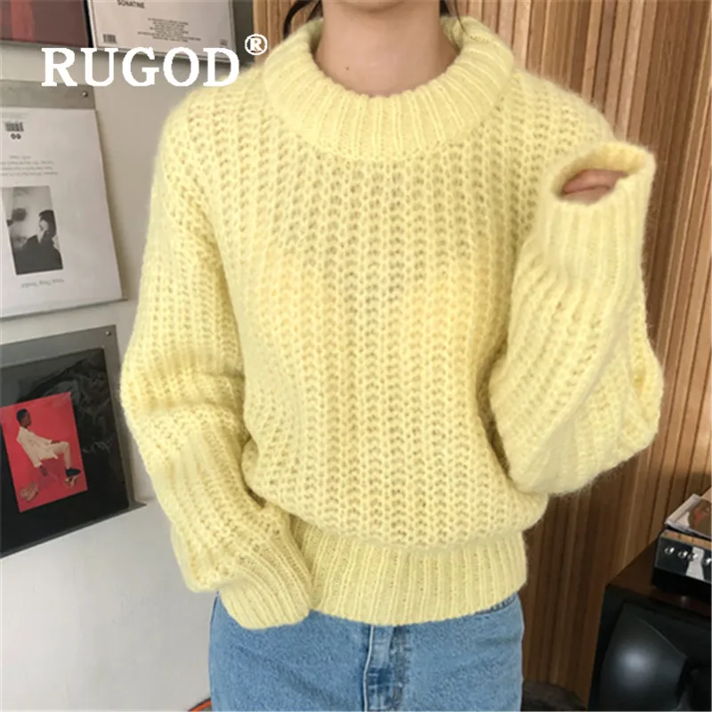 RUGOD New winter warm sweater pullovers for woman o neck loose thick knit pull fashion female casual basic tops korean | Женская одежда