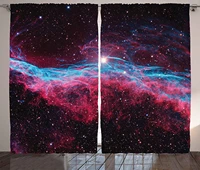 pink curtains science for kids outer space galaxy print universe stars astronomy nebula theme living room bedroom window drapes