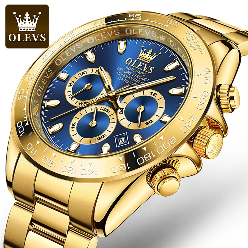 

OLEVS New Green Water Ghost Automatic Mechanical Stainless Steel Large Dial Luminous Men's Fall Resistant Scratch Watches 6638