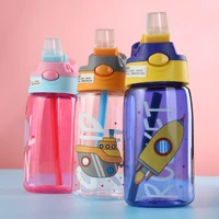kids water bottle with straw plastic food grade kettle cute animal drink cup cartoon portable takeout
