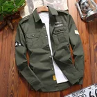 Мужская хлопковая рубашка с вышивкой, уличная рубашка армейского зеленого цвета с длинным рукавом, топ в стиле милитари, уличная одежда, осень 302