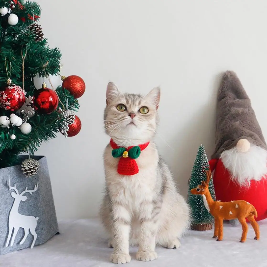 

Cat Dog Collar Handmade Wool Knitting Pet Necklace Christmas Collar With Bell Dog Scarf Accessories