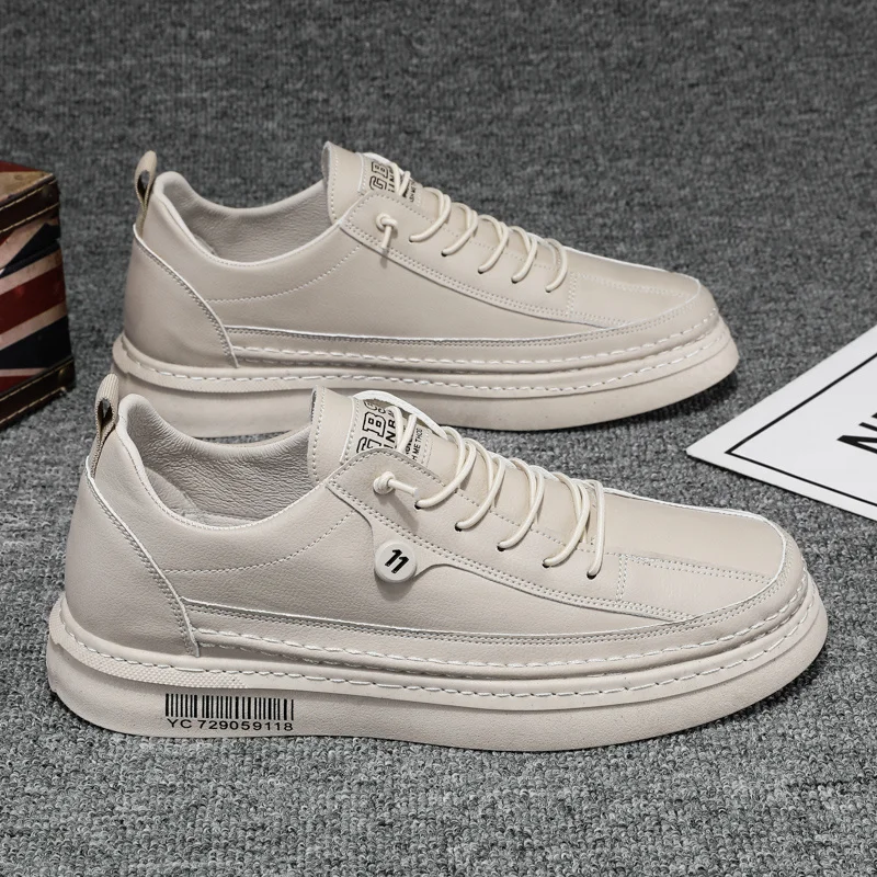 

Spring Waterproof Black And Low Upper Sneakers Men's Fashionable Casual Leather Shoes British Trend All-Matching Men's Shoes