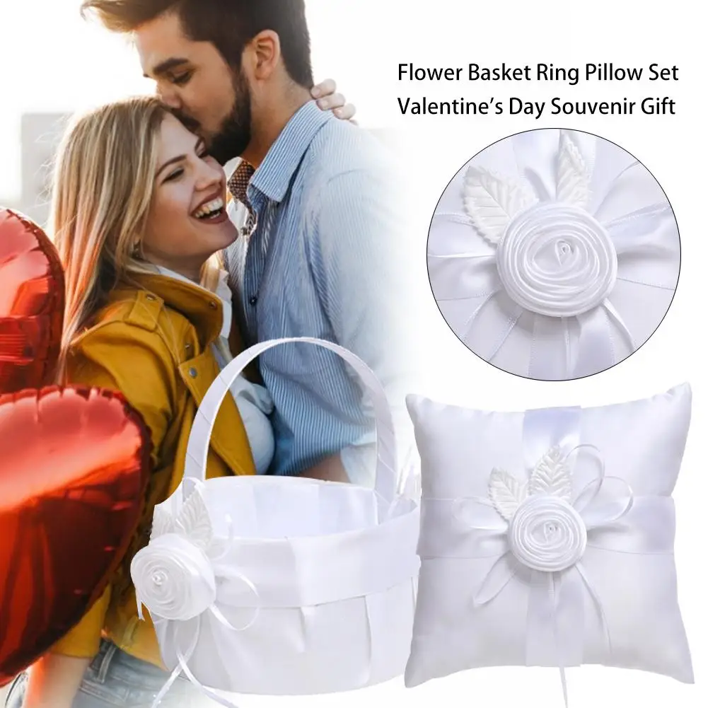 Свадебная Цветочная корзинка для девочки кольцо Подушка Набор белое элегантное