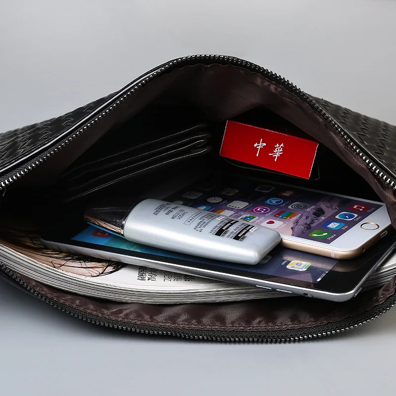 Men Leather Business Handbag 2020 New Fashion Male Black Envelope Bag Male Casual Weave Leather Briefcase