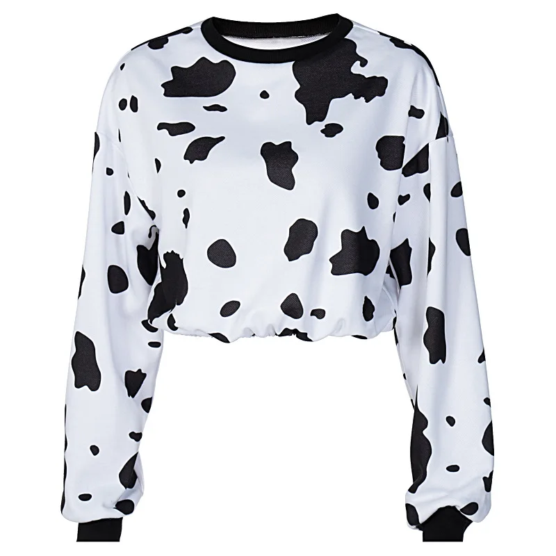 

Fashion Women Sweatshirt Loose Cropped Pullover Trendy Cow Print Long Sleeve Crewneck Loose Sweatshirt Streetwear