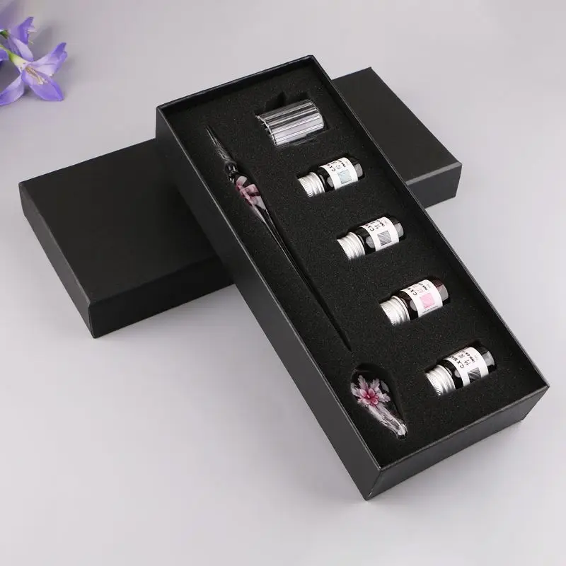 

7PCS/SET Handmade Floral Glass Pen Dip Writing Ink Signature Pens Set for School Stationery Gifts Art Decoration Supplies