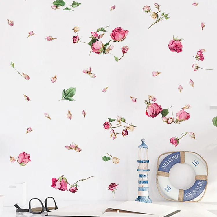 Wunderschöne Fliegende Rosen Wandaufkleber Schlafzimmer Wohnzimmer Hintergrund-Dekoration Wandbild Heimverschönerung Blumen Selbstklebende Aufkleber – Detail 6