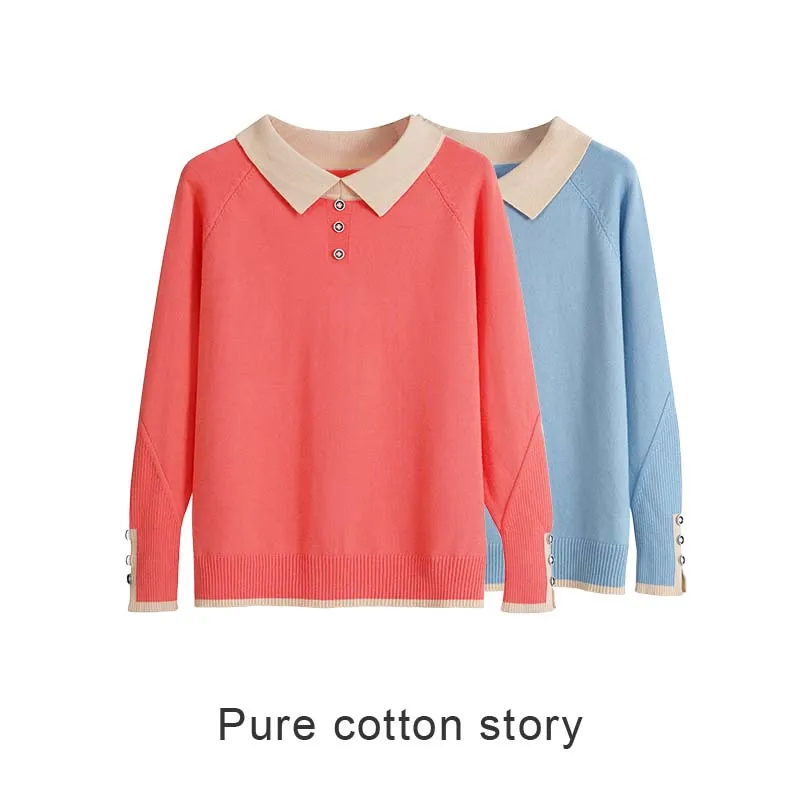 

2021New sweater [90-200kg] autumn and winter knitted bottoming shirt women's long sleeve large size versatile Lapel button top