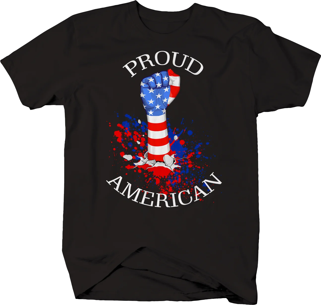 

Proud American American Flag Fist Punching Freedom T-Shirt Cotton Round Neck Short Sleeve Men's T Shirt