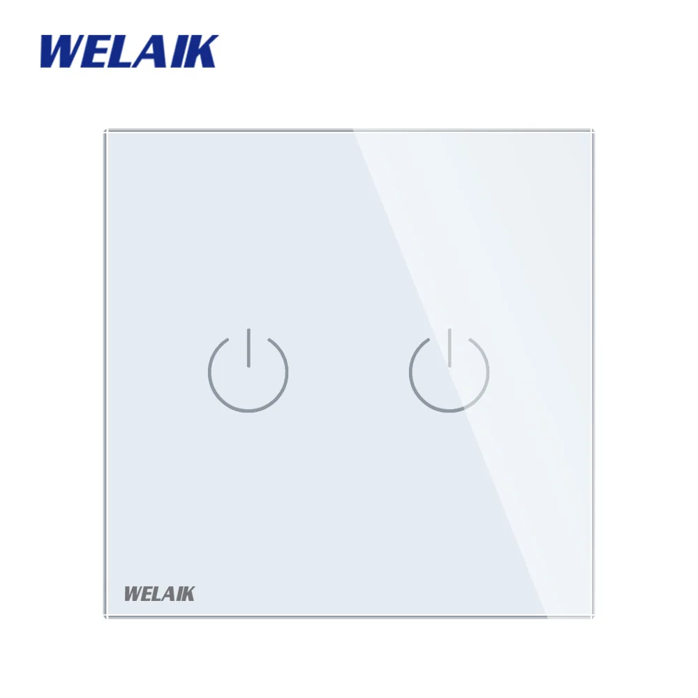 Сенсорный выключатель WELAIK UK стеклянная панель настенный интеллектуальный 2gang 1way