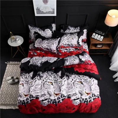 

White Leopard With Flower Bedding Set Design Aniaml Duvet Cover Sets Pillow Covers Queen Single Twin Size Bed Linen