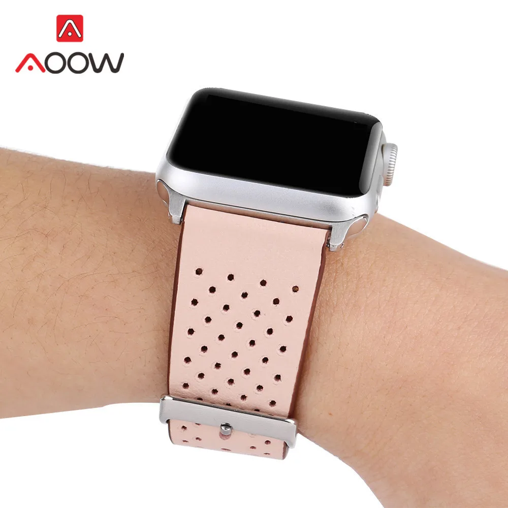 Ремешок для часов из натуральной кожи для Apple Watch, 38 мм, 42 мм, дышащий ремешок для мужчин и женщин, ремешок для iwatch 1, 2, 3, 4