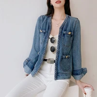 korean version of the new spring and autumn retro loose short long sleeved cardigan denim jacket female trend