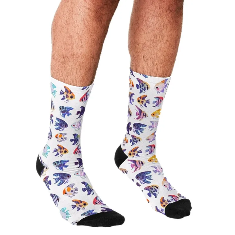 

2021 Funny Men's socks beautiful cute Angelfish Printed hip hop Men Happy Socks cute boys street style Crazy Socks for men