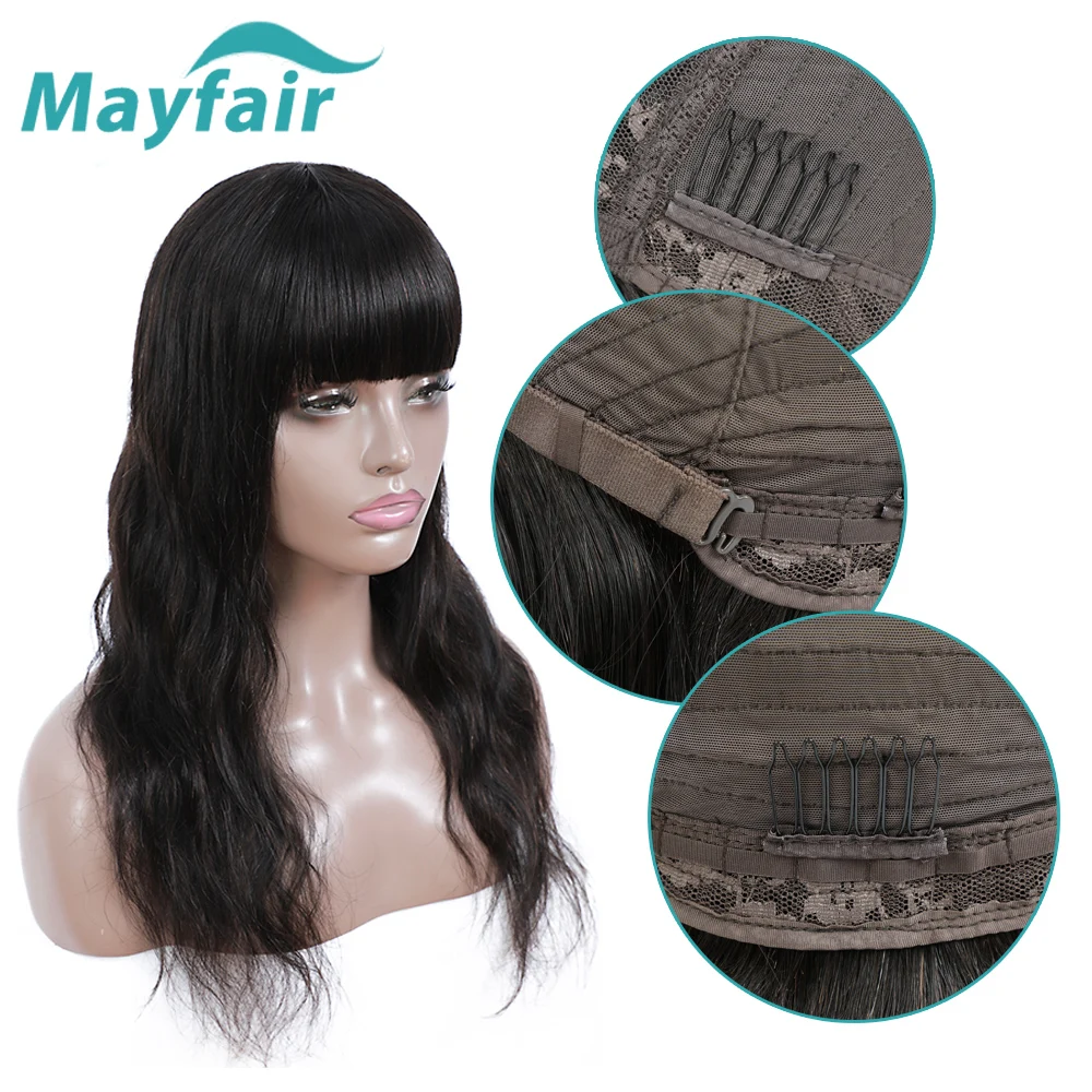 

Mayfair Body Wave Human Hair Wigs Brazilian Non-Remy Hair Wig Full Machine Made Wigs With Bangs Long Natural Black Color Hair